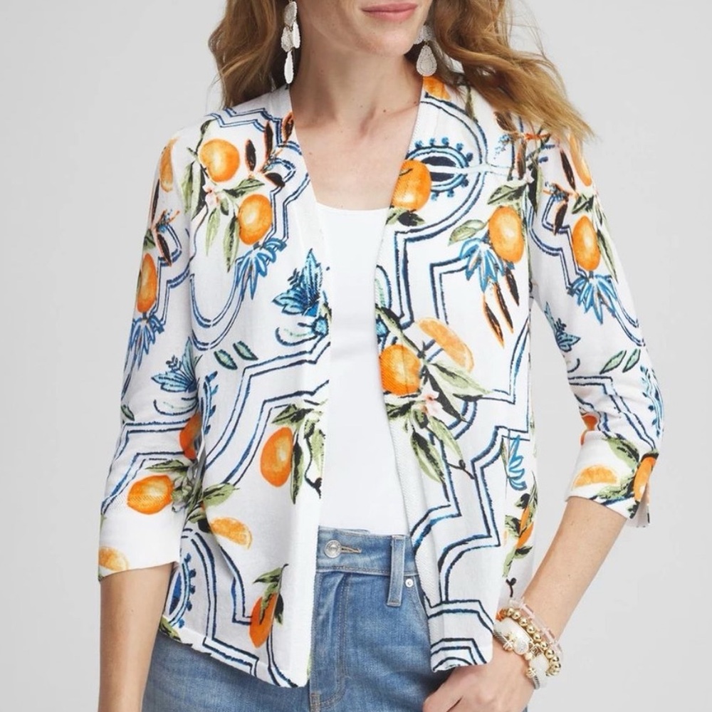 Chico's Multicolor Citrus  Print Open Cardigan